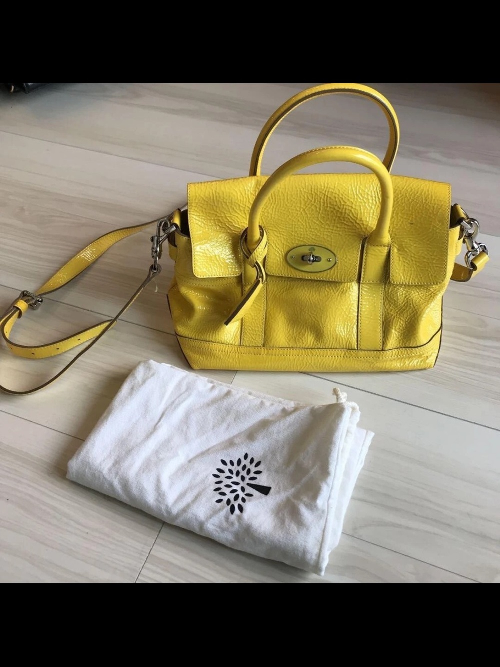 Mulberry Yellow Pebbled Leather Mini Satchel with Detachable Strap